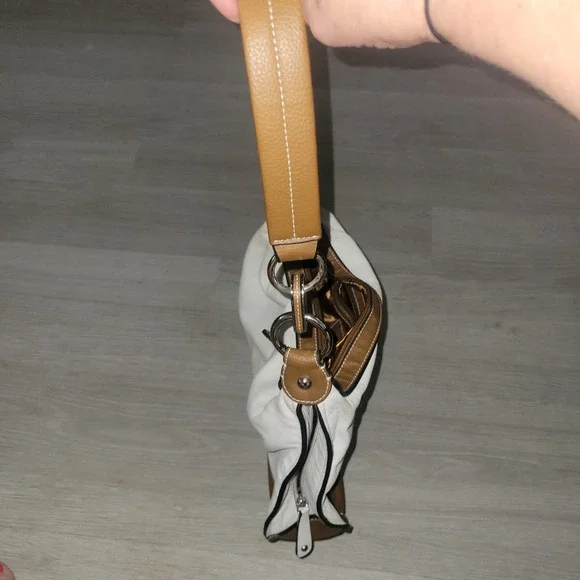 Tignanello Leather Hobo Shoulder Bag White Brown Contrast Stitching contemporary - Picture 6 of 9